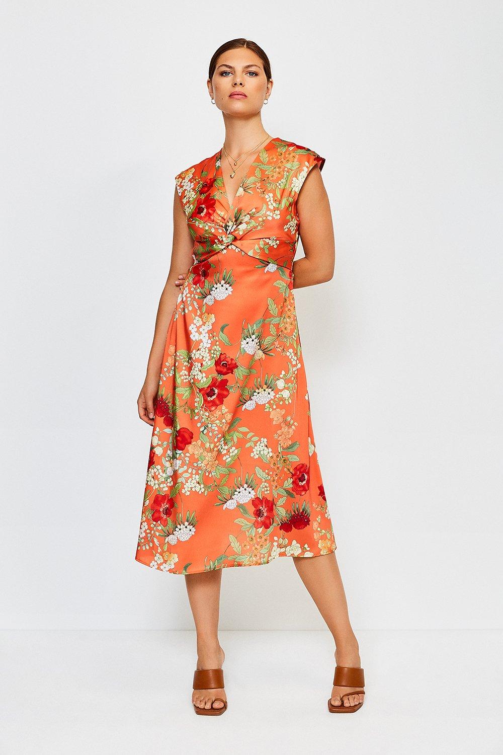 Mela Green Floral Satin Midi Dress | wholesaledoorparts.com