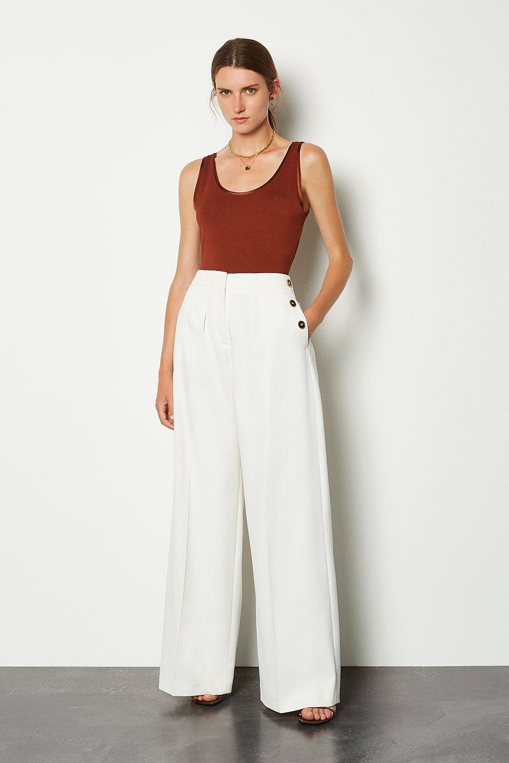 Side Button Wide Leg Trousers | Karen