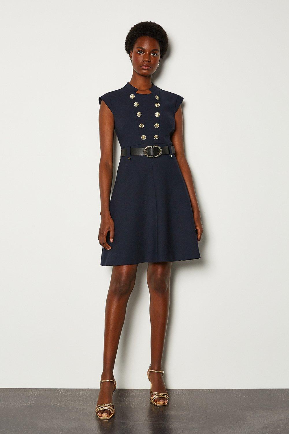 Military Button Belted A Line Dress | Karen Millen