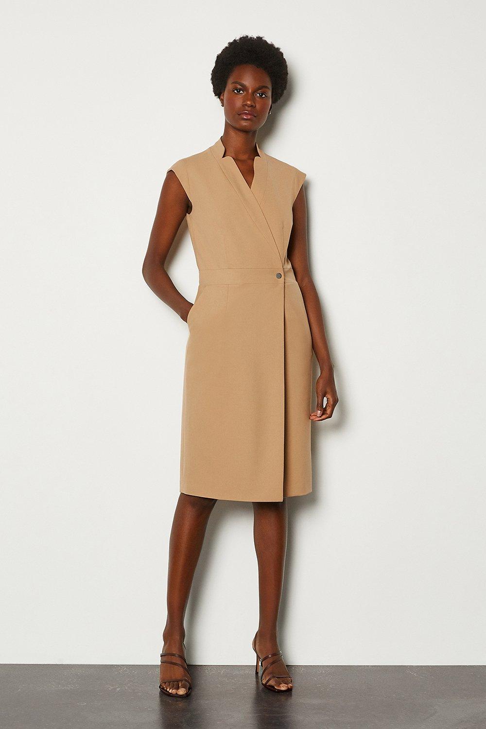 camel wrap dress