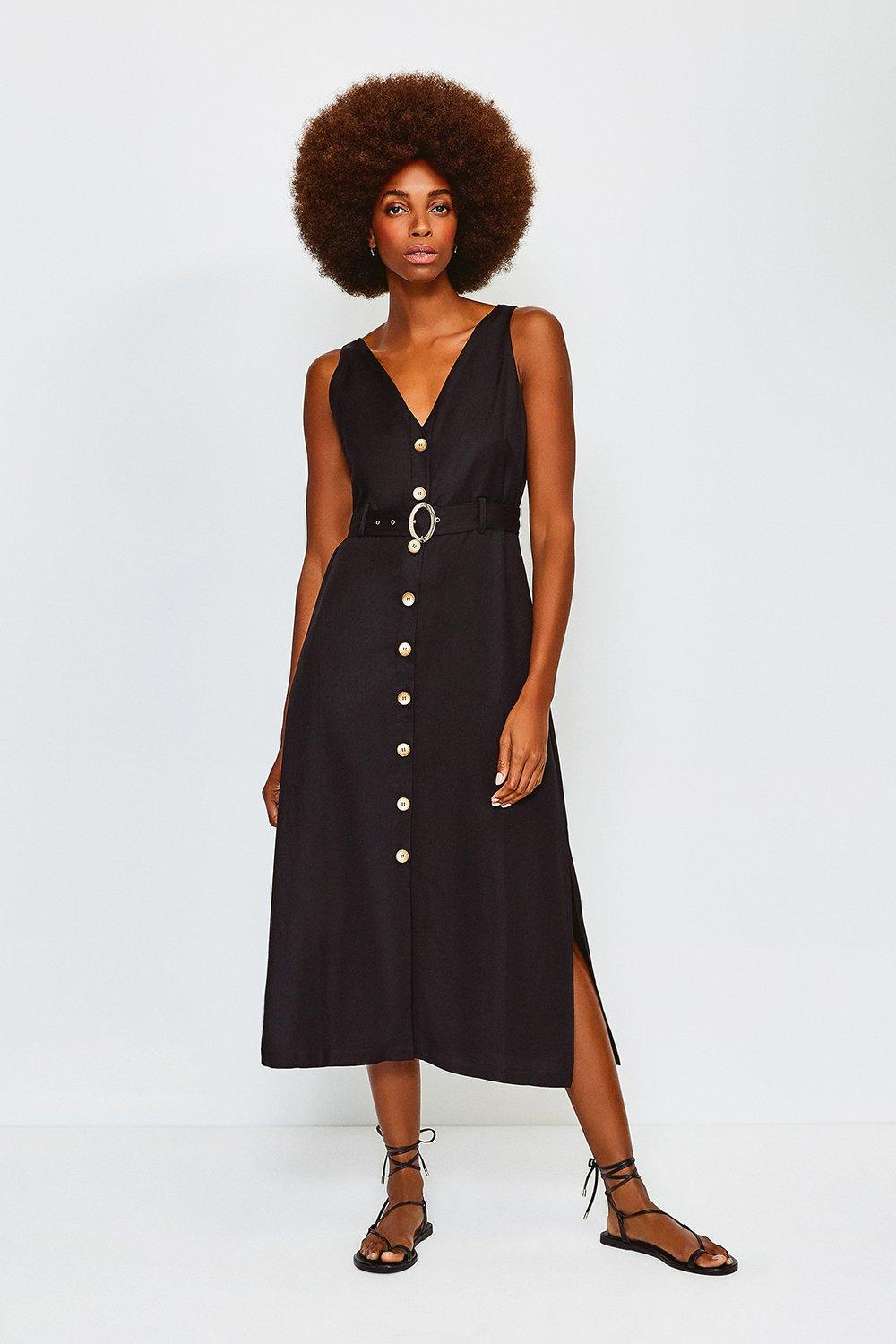 black linen button dress
