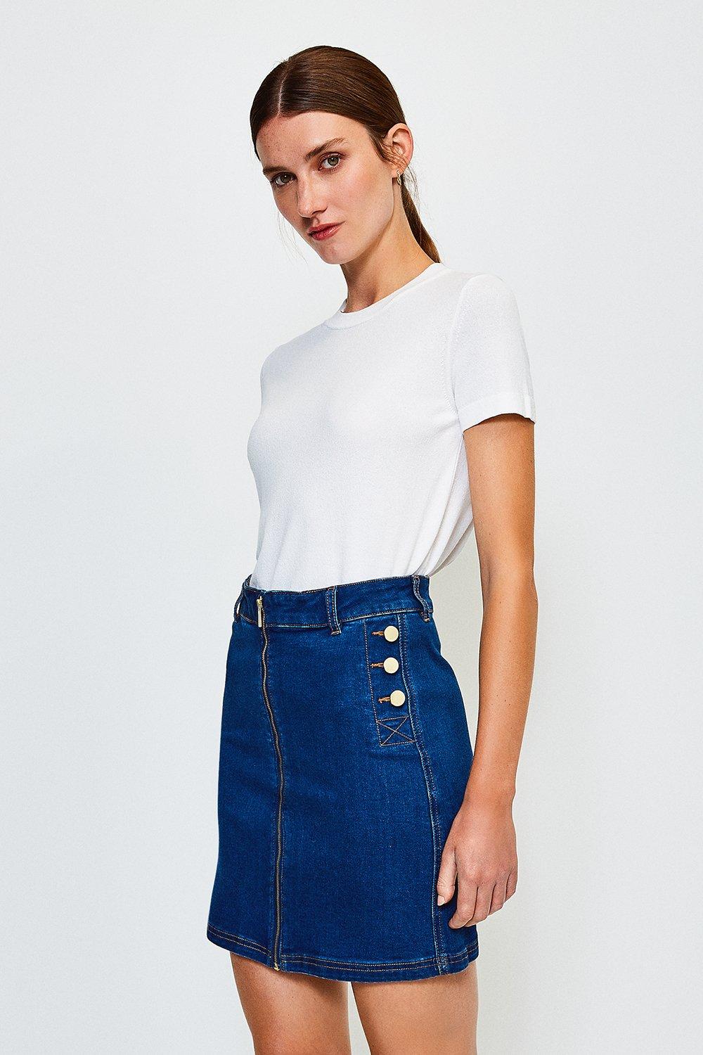 zip front denim skirt