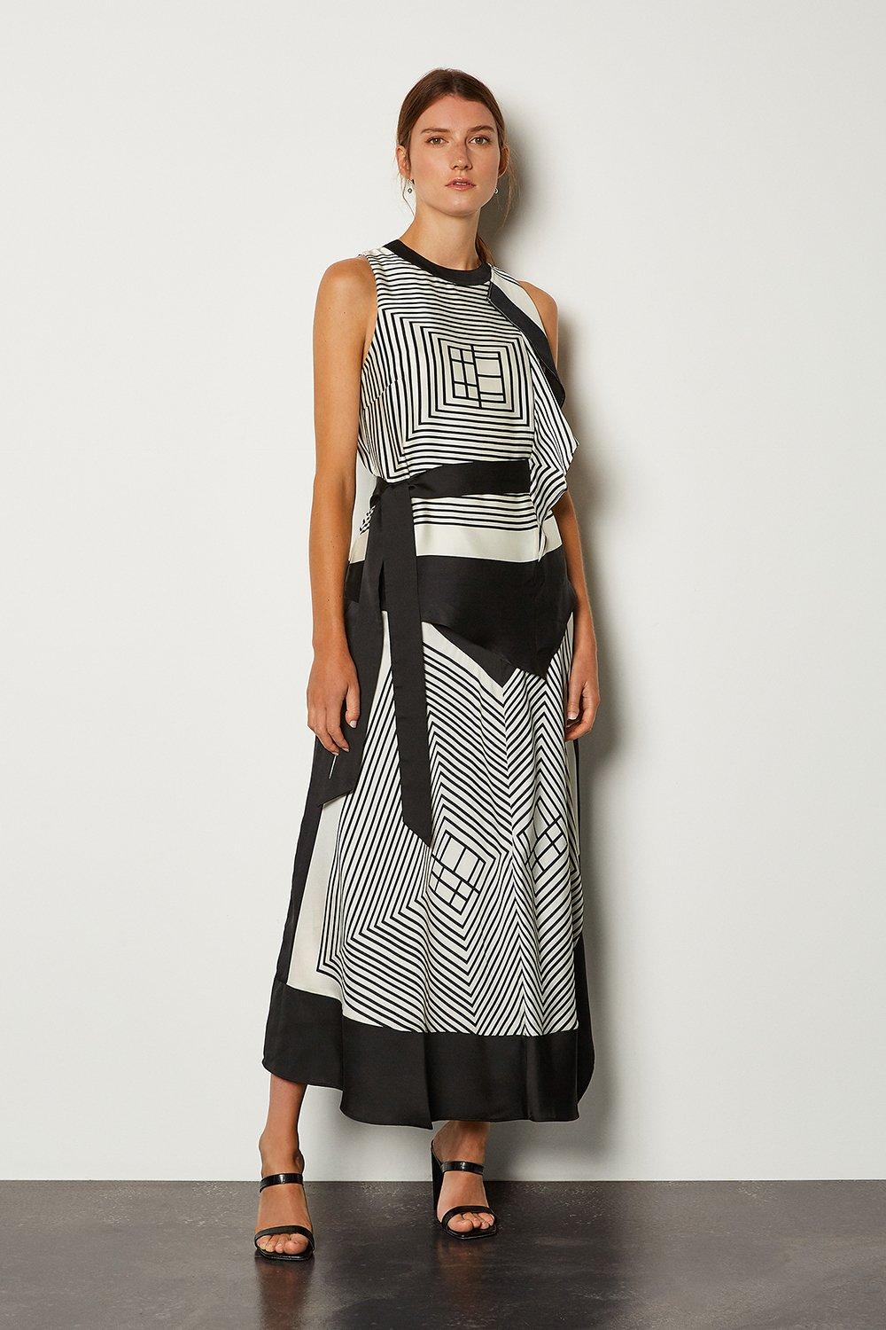 karen millen graphic stripe midi dress