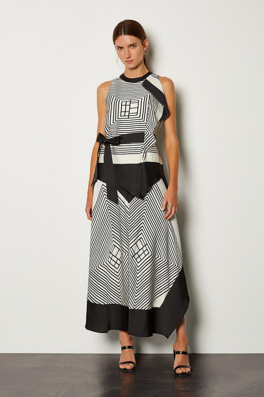 karen millen graphic stripe midi dress