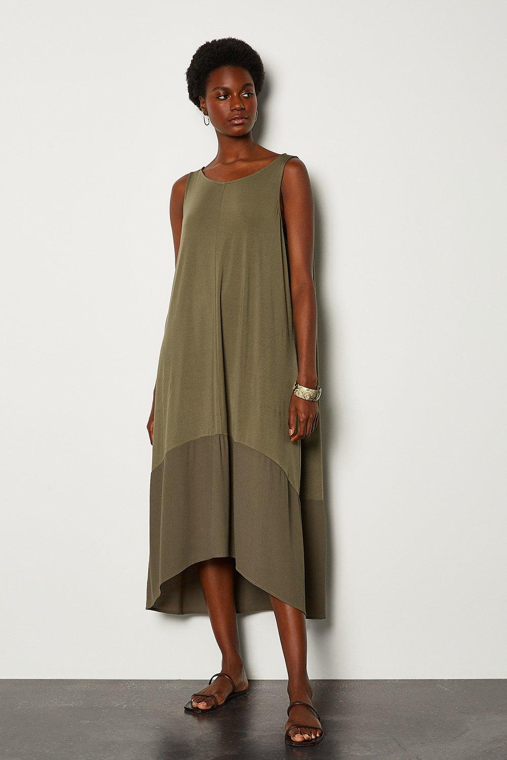 khaki jersey maxi dress