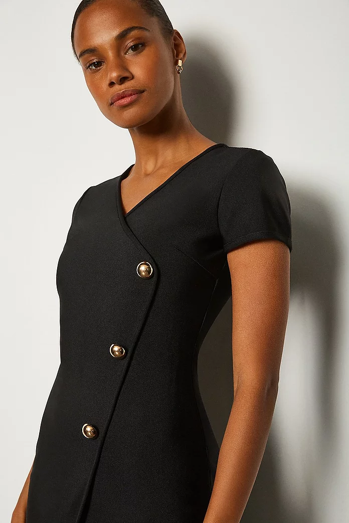 Cap Sleeve Military Button Knitted Dress
