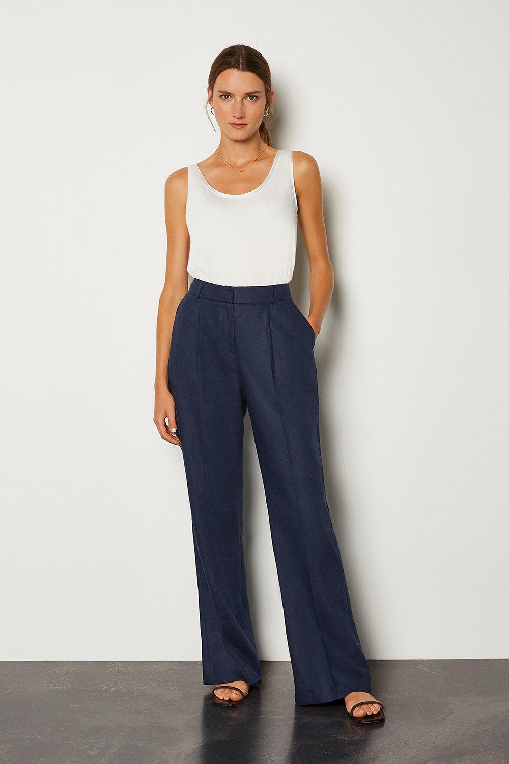 navy wide leg trousers