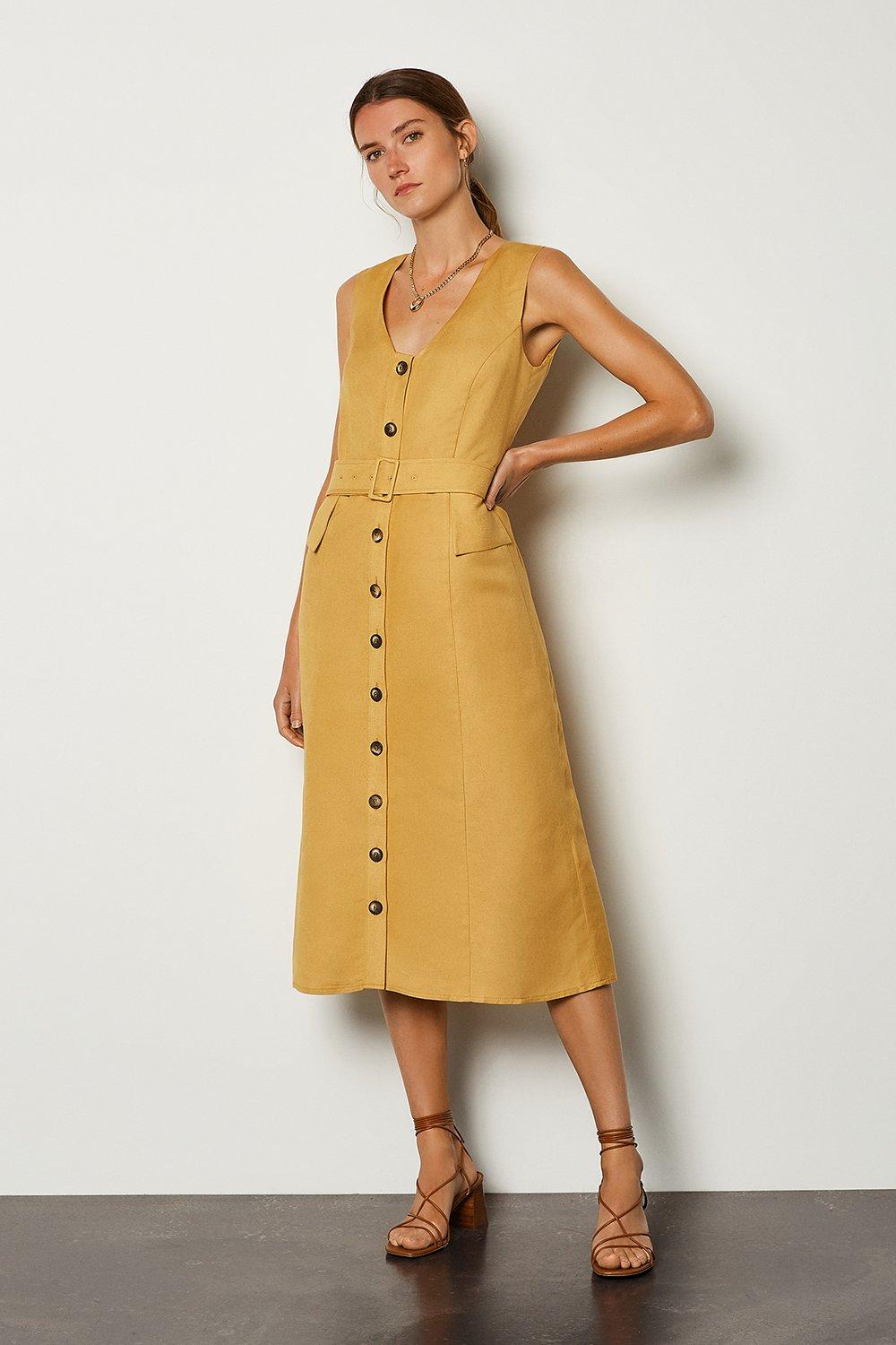 button through linen dress