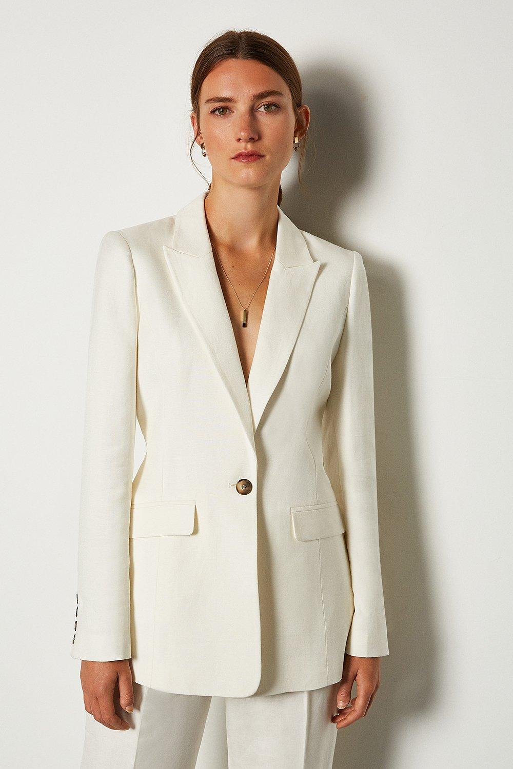 Linen Blend Single Breast Jacket | Karen Millen