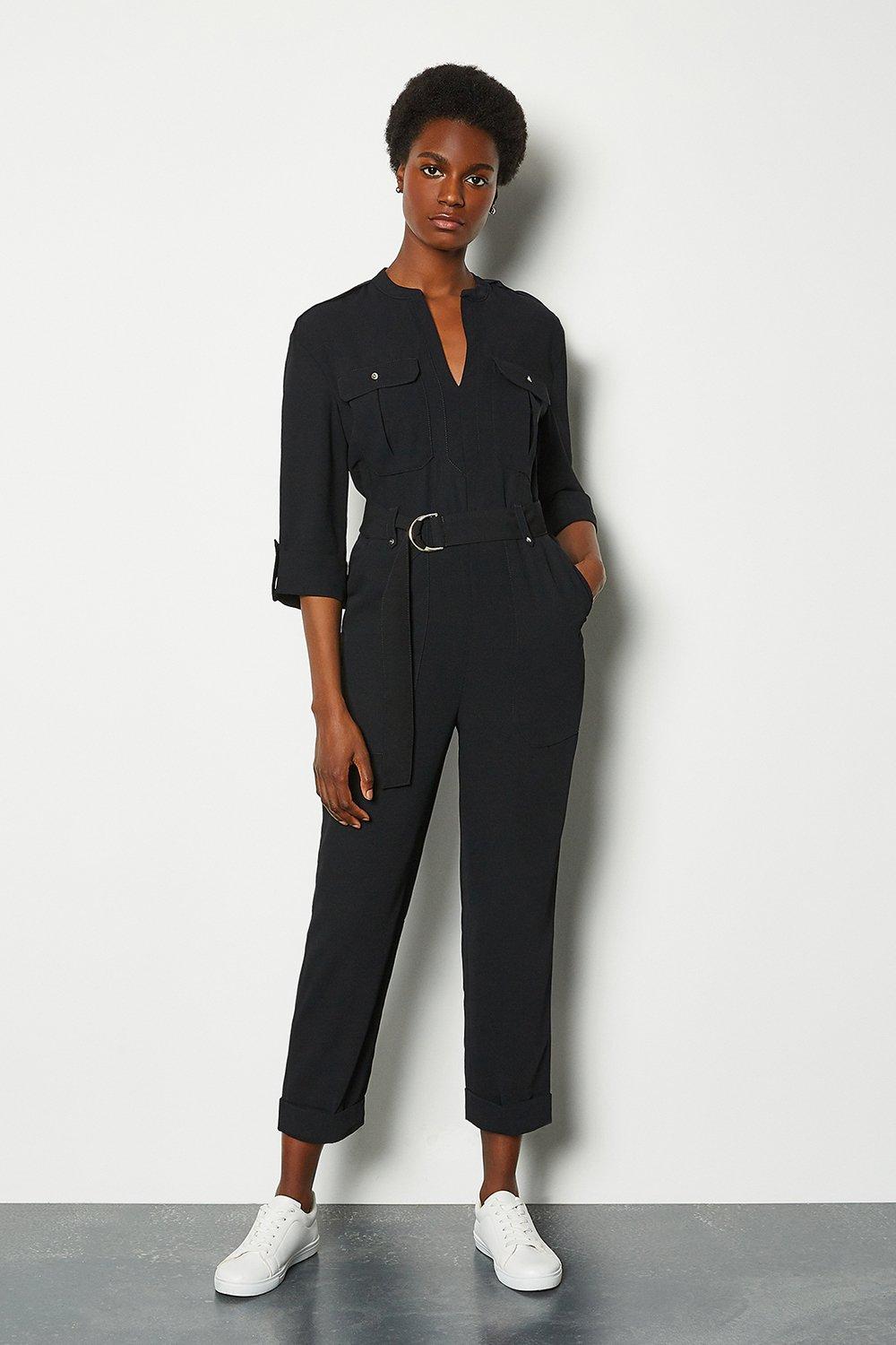 long sleeve belted jumpsuit