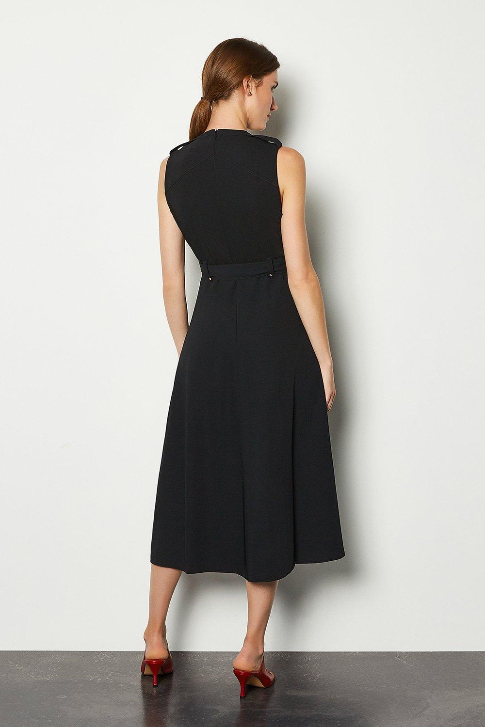 black belted midi dress