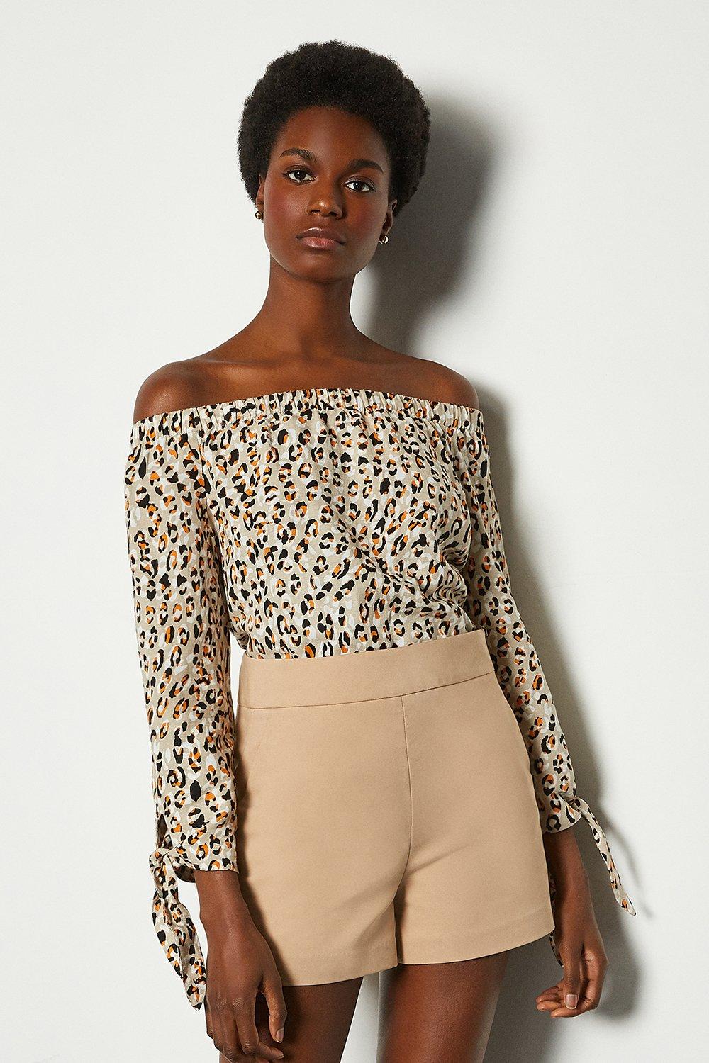 Linen Animal Print Bardot Top | Karen 