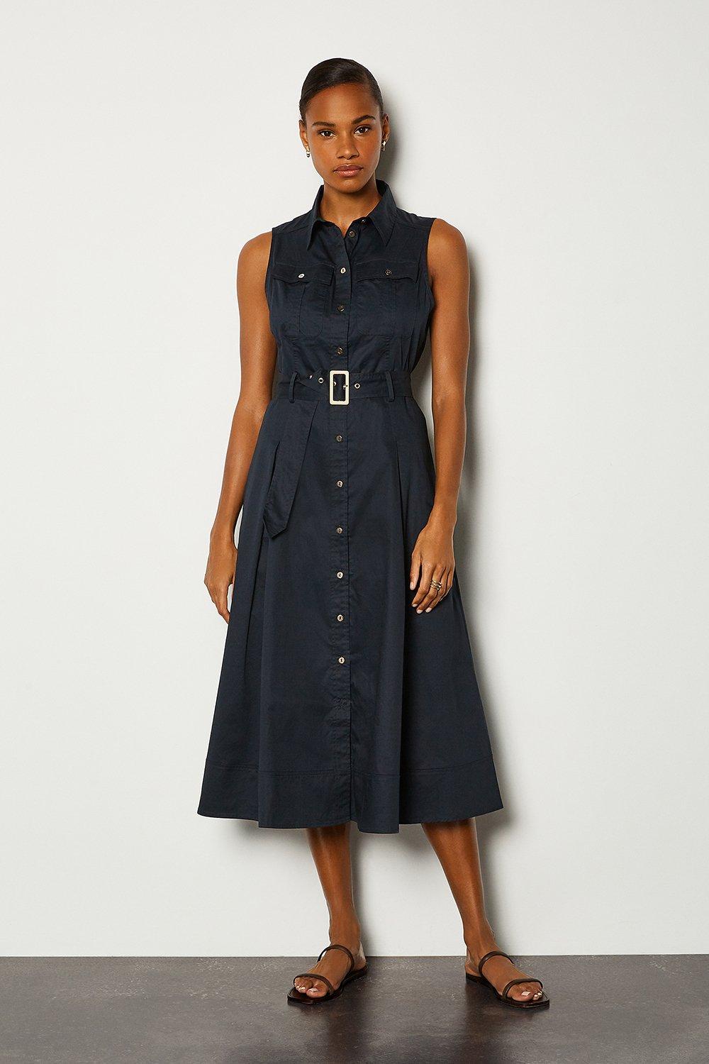 poplin detail tie waist dress