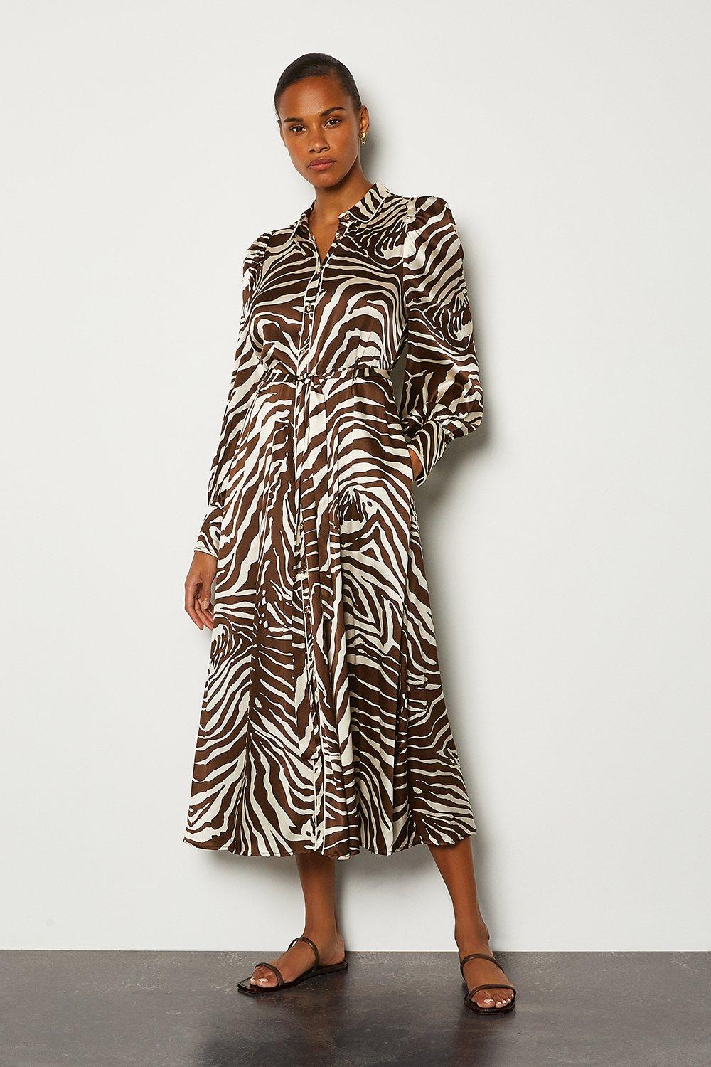 Zebra Long Button Up Dress | Karen Millen