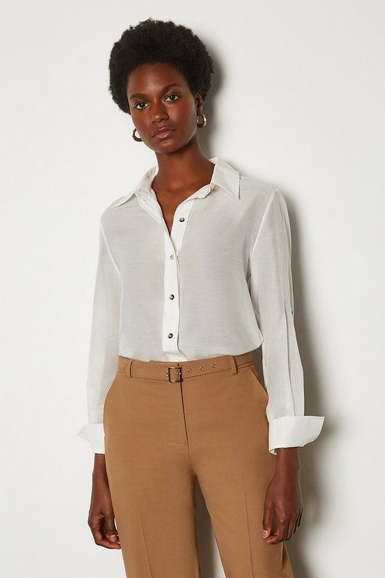 Plain Silk Cotton Shirt | Karen Millen