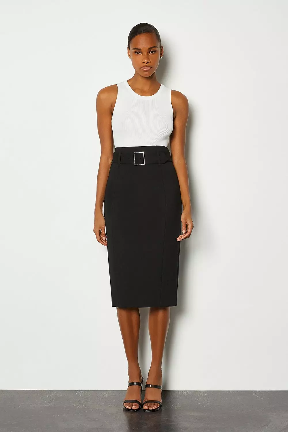 Ponte Belted Pencil Skirt