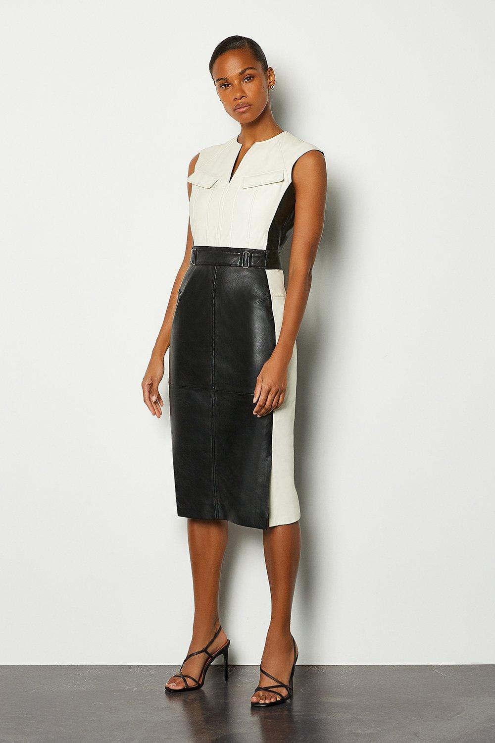 Leather Colourblock Dress | Karen Millen