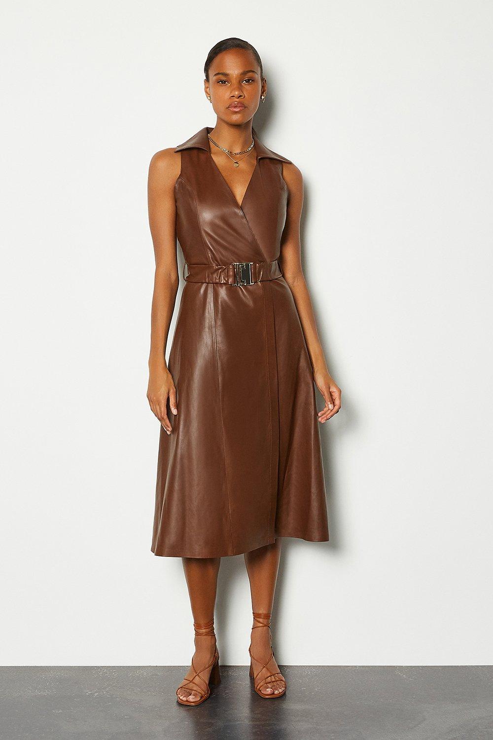Leather Wrap Belted Dress | Karen Millen