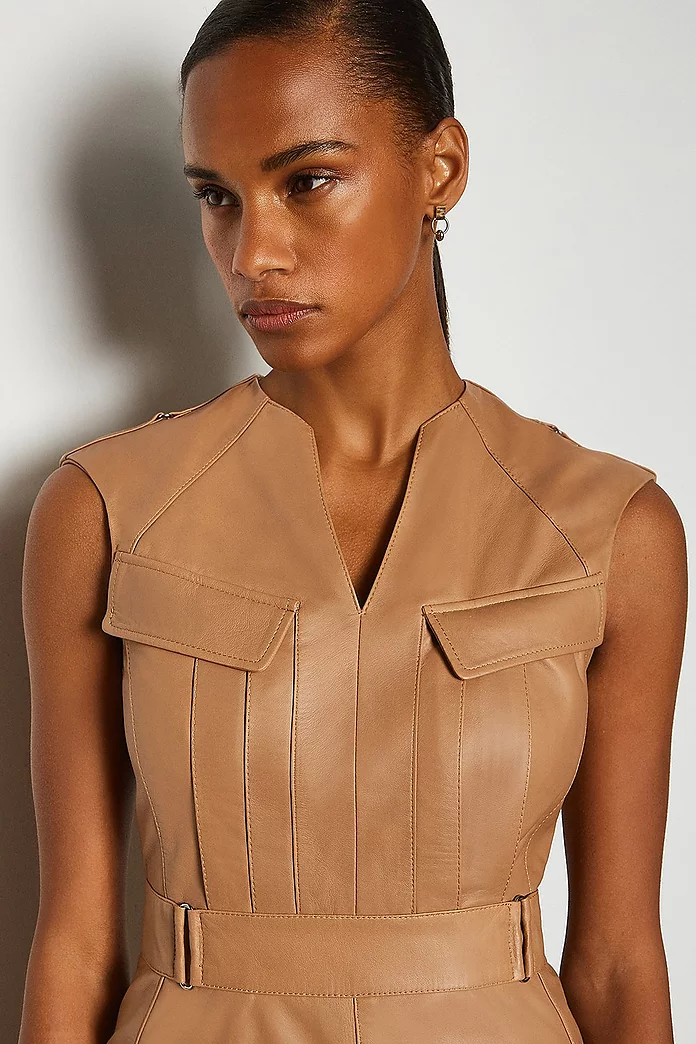 oorlog riem Beter Leather Pocket Detail Midi Dress | Karen Millen