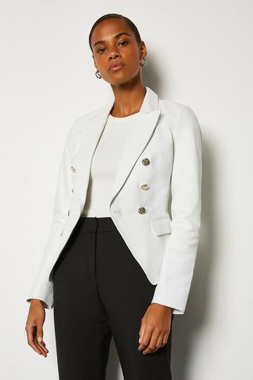 White Leather Button Blazer