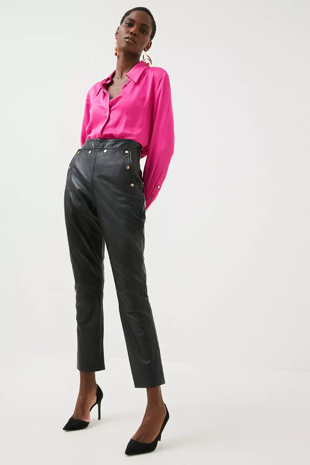 Leather Button Detail Pants