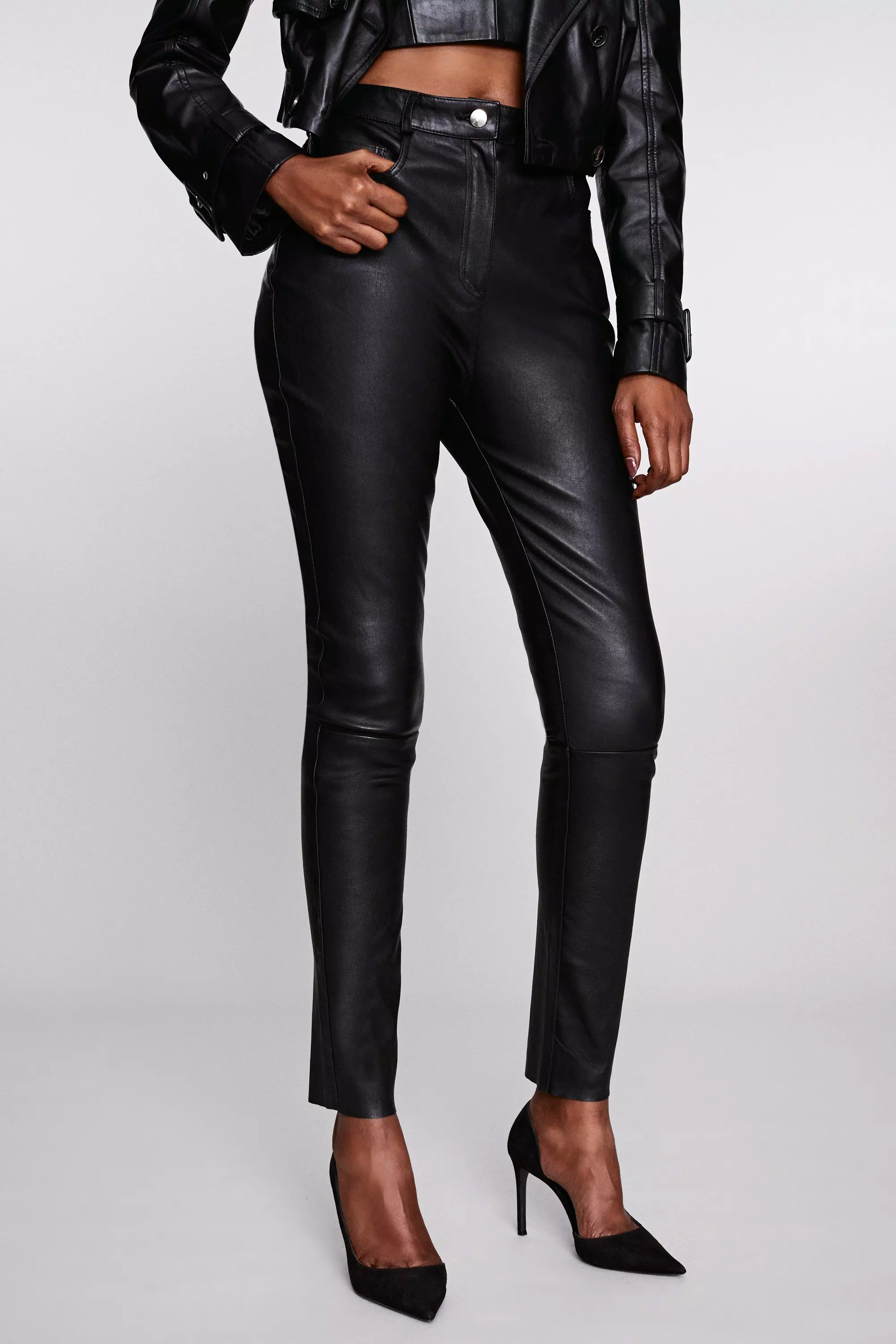 Faux Patent Leather Five Pocket Pant