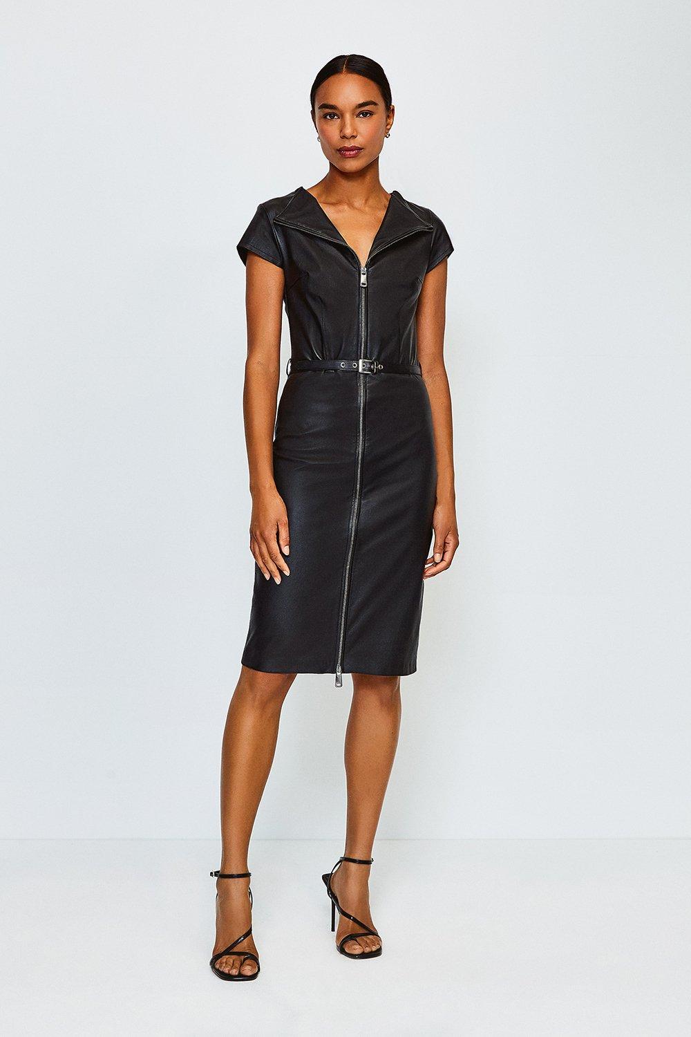 leather bardot dress