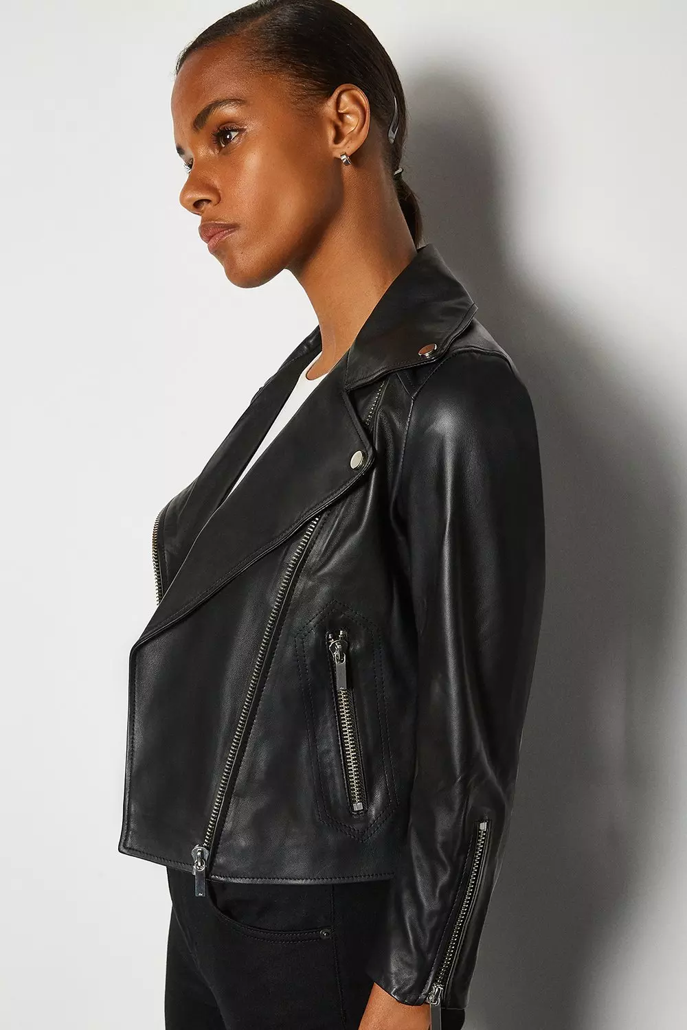 Shrunken Leather Moto Jacket Karen Millen