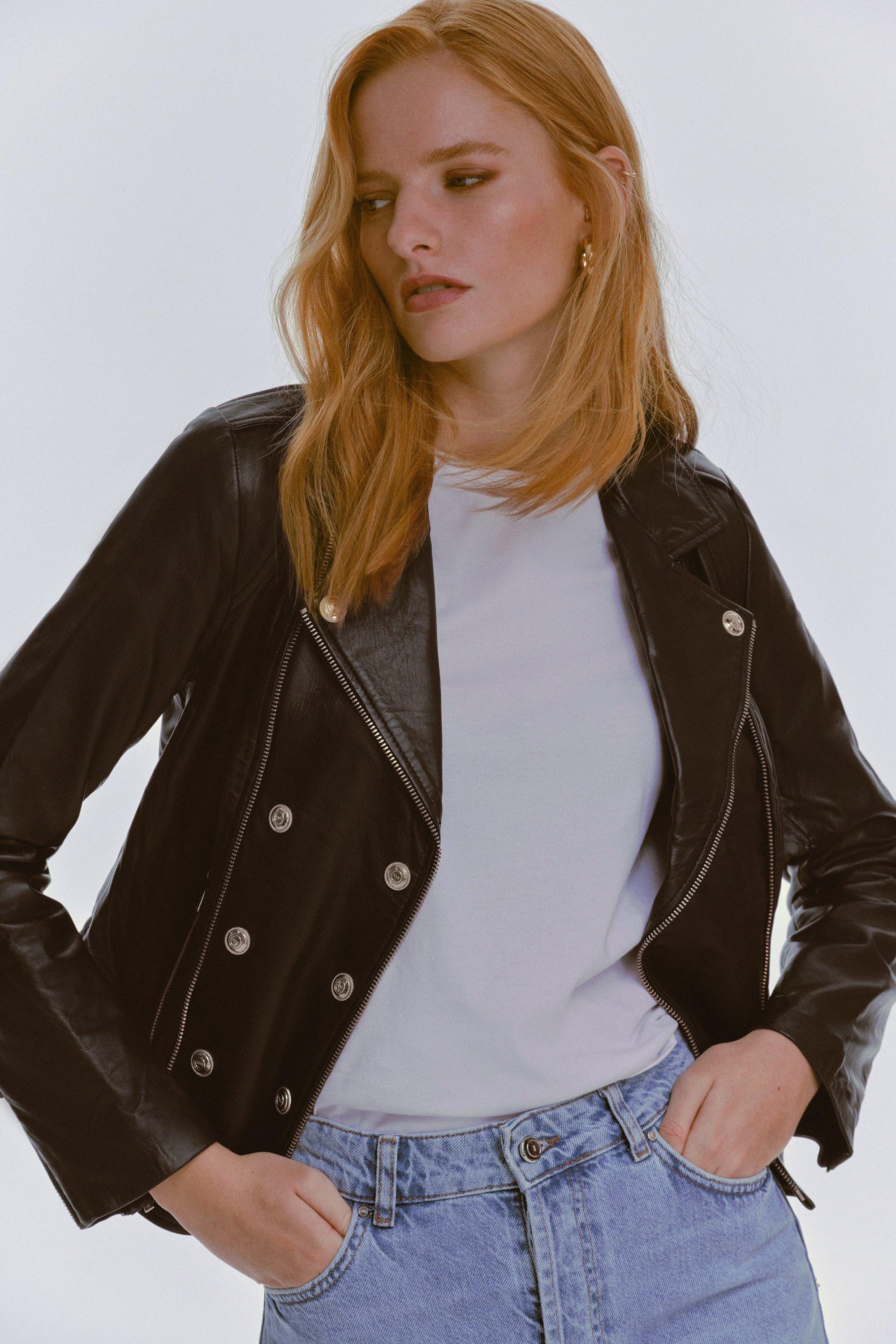 Karen Millen Womens Leather Gold Button Blazer - Black - Size 8