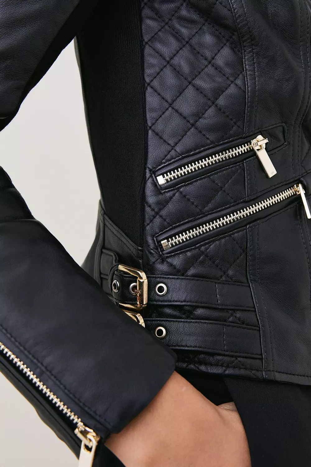 Leather Quilted Moto Jacket Karen Millen