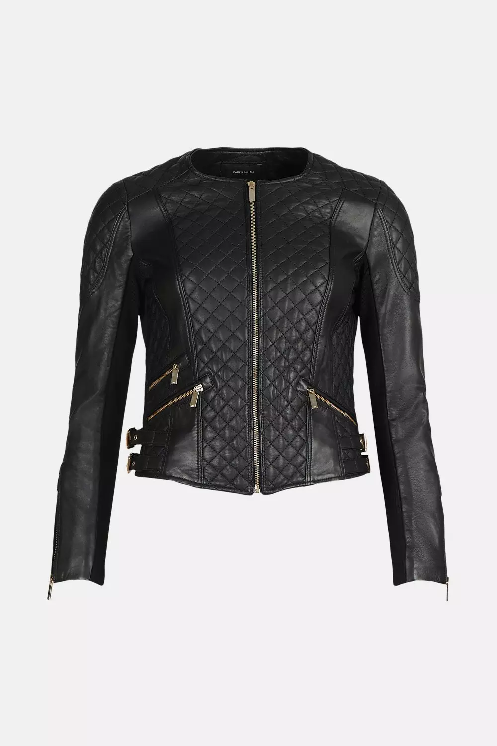 Leather Quilted Moto Jacket Karen Millen