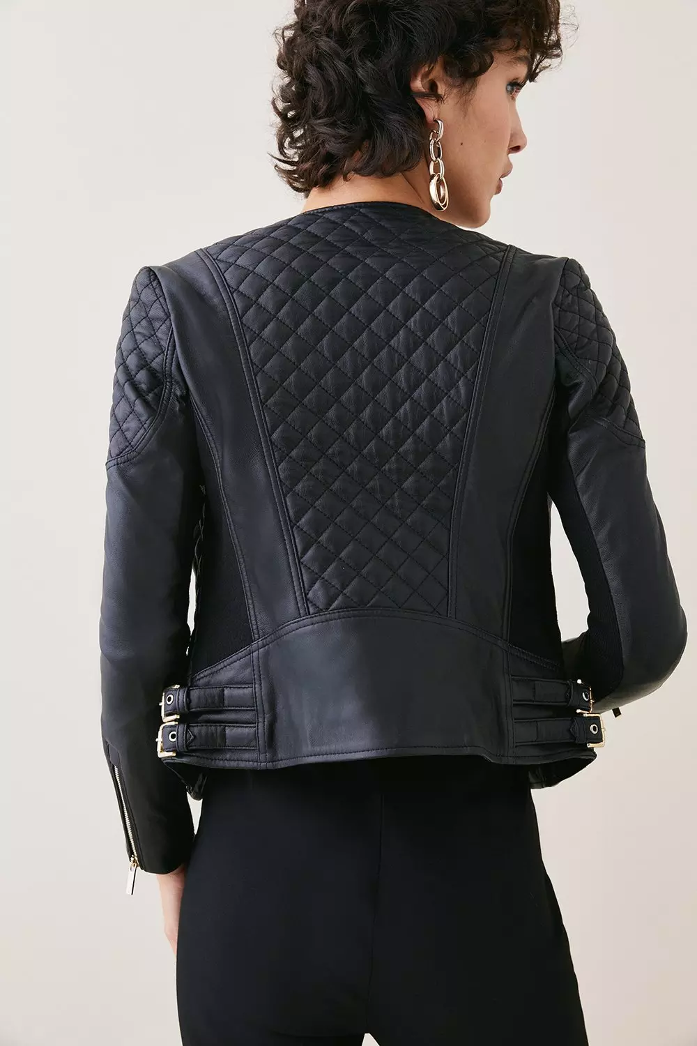 Leather Quilted Biker Jacket Karen Millen