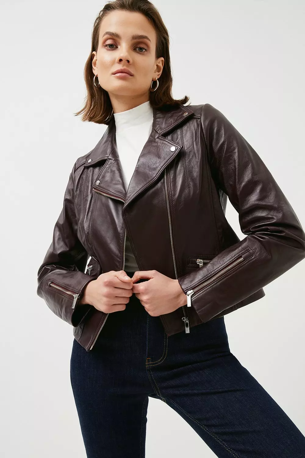 Karen millen tan hot sale leather jacket