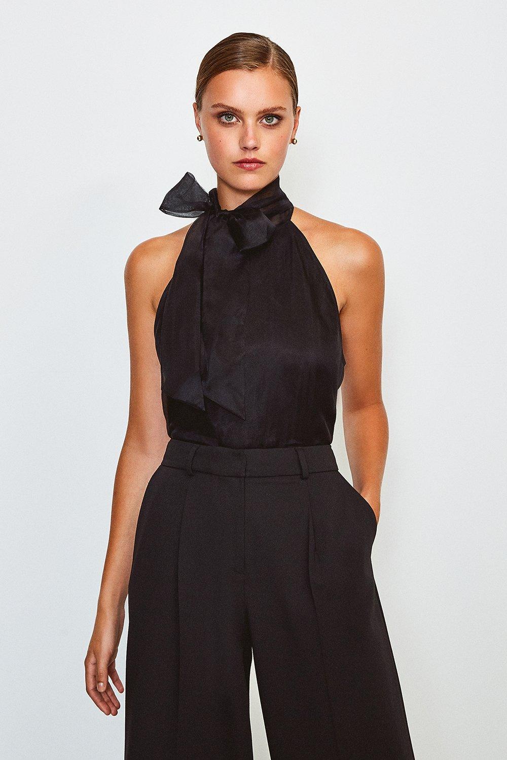 black silk halter top