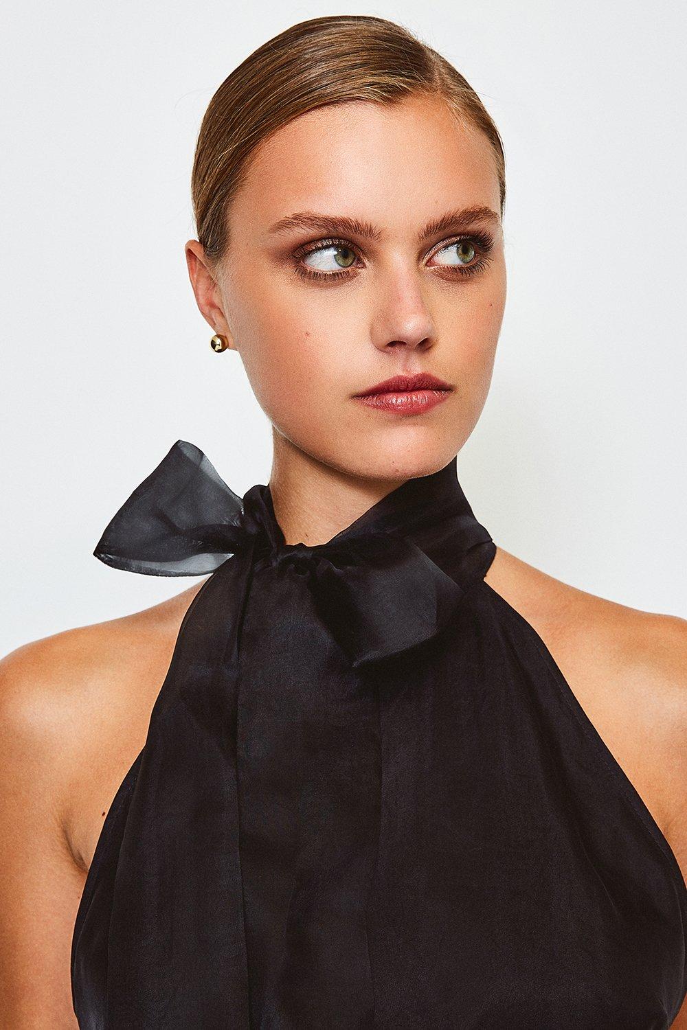 black silk halter neck top