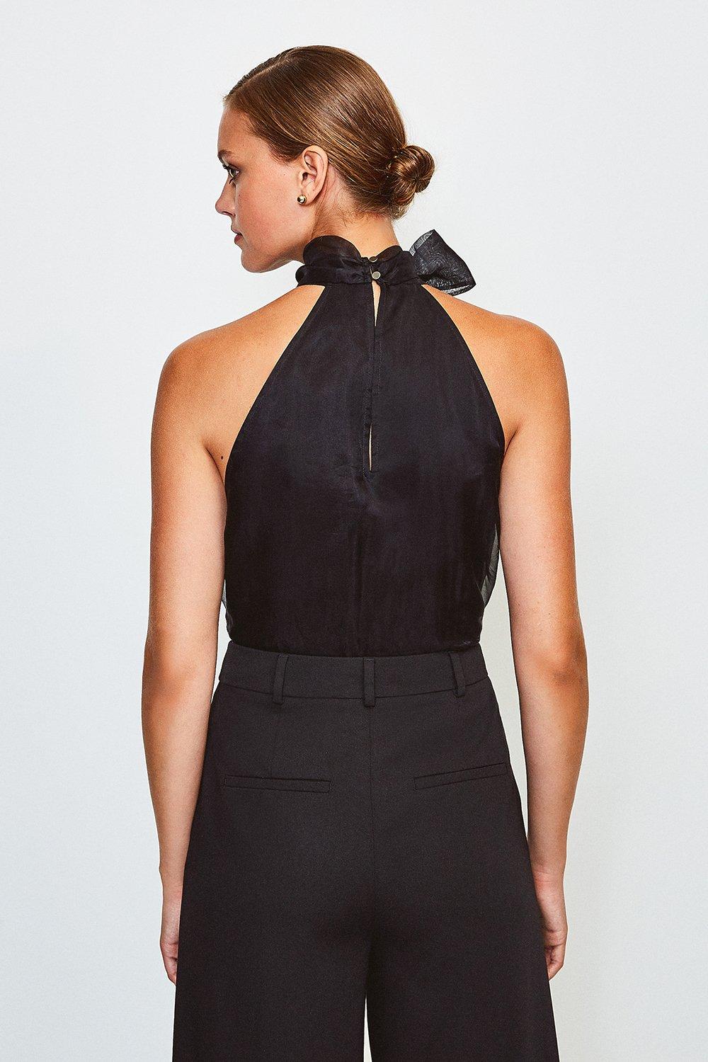 black silk halter neck top