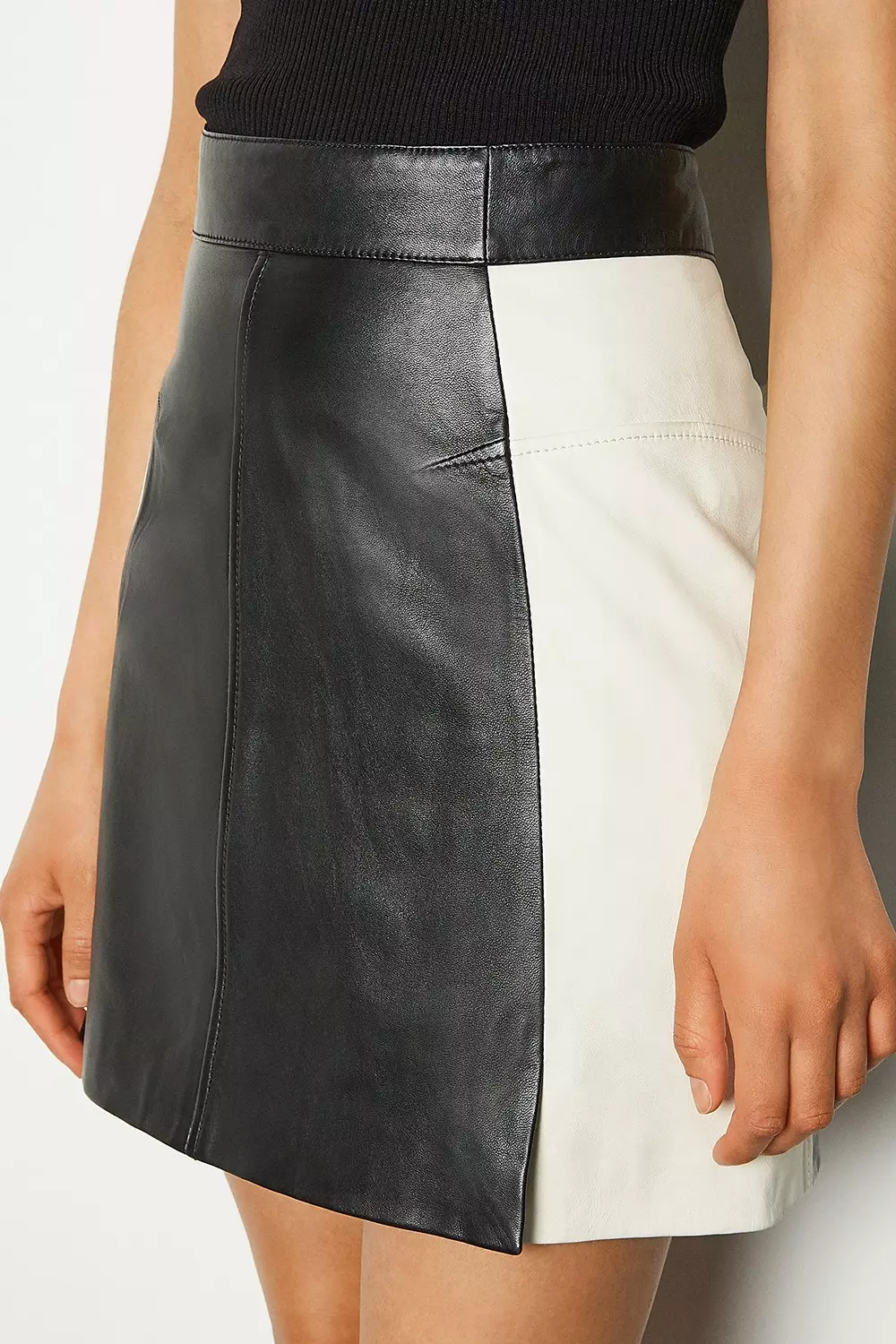 Leather Colour Block Mini Skirt