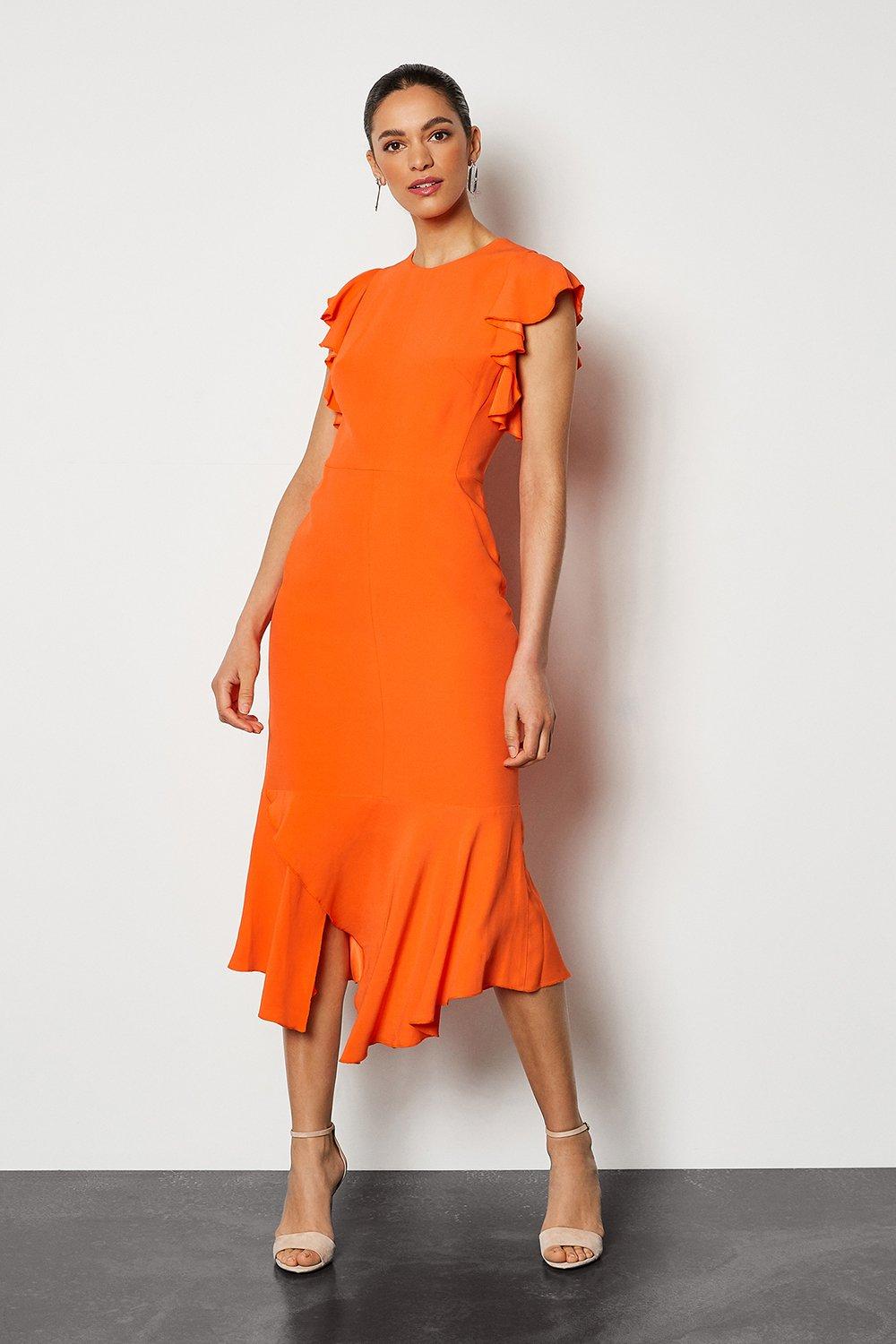 karen millen orange ruffle dress