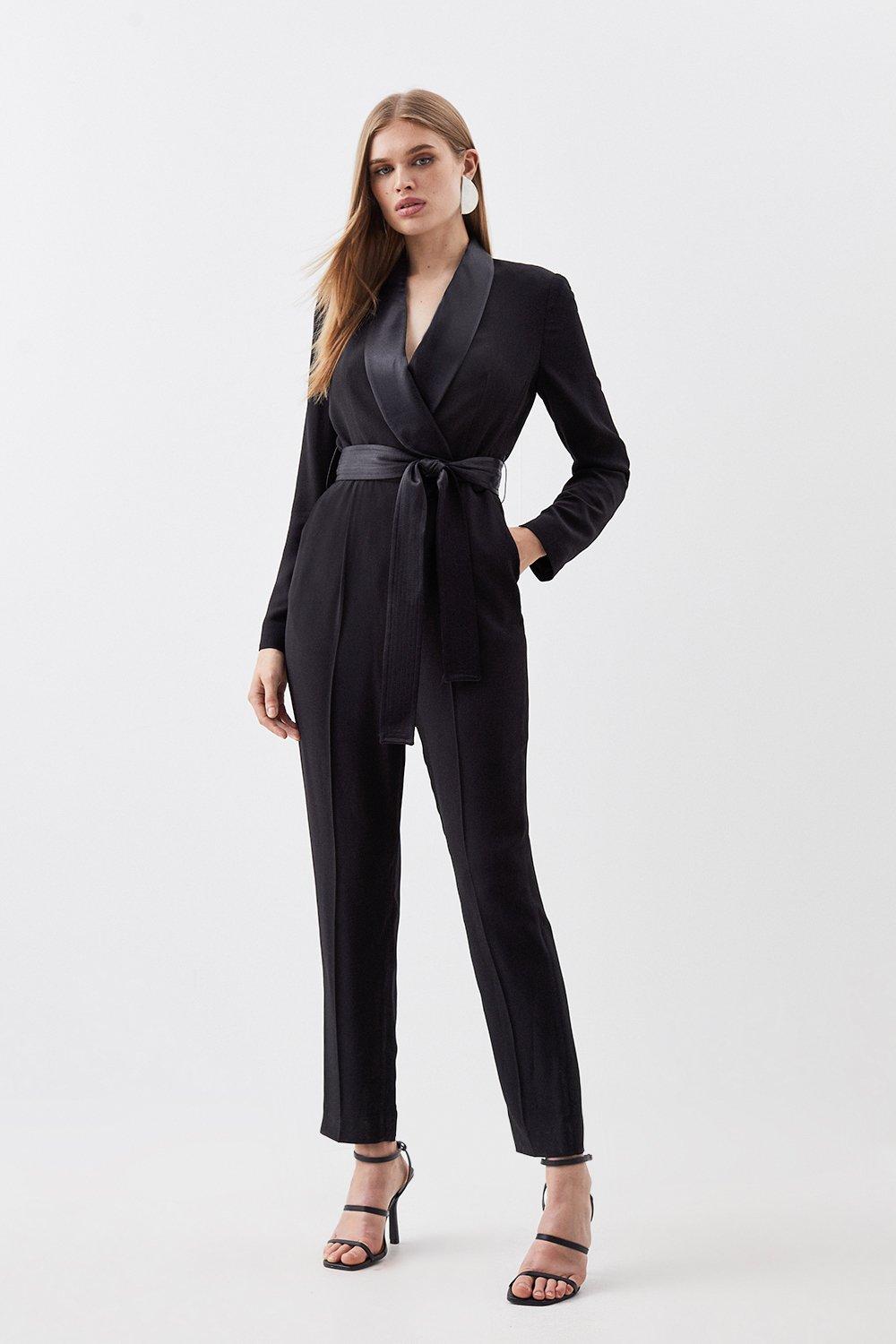 Tailored Tuxedo Wrap Jumpsuit | Karen Millen