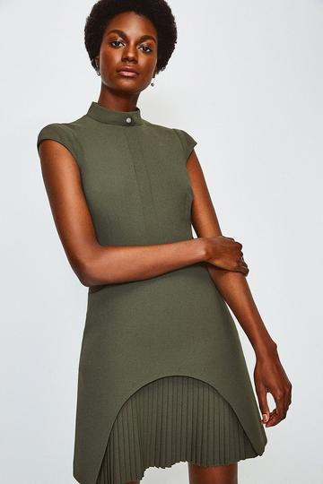 Green sleeveless dress with asymmetric hem