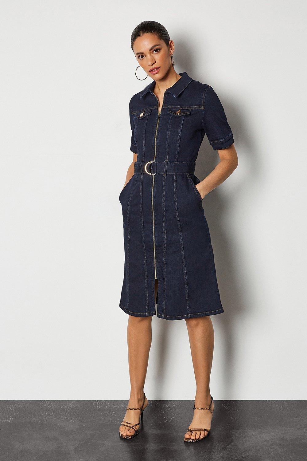 denim dress with zipper in front