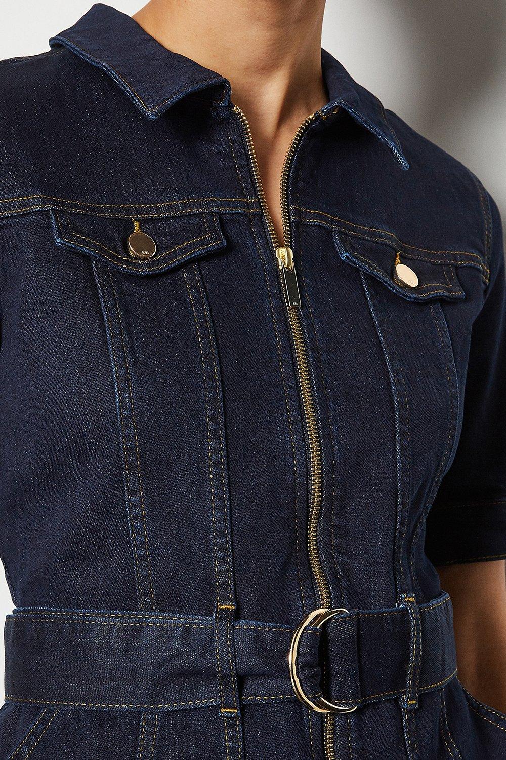 karen millen belted denim dress