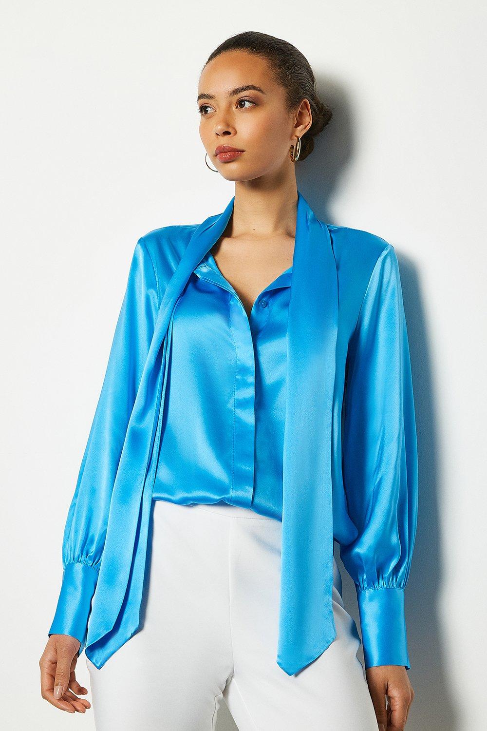 teal blue silk blouse