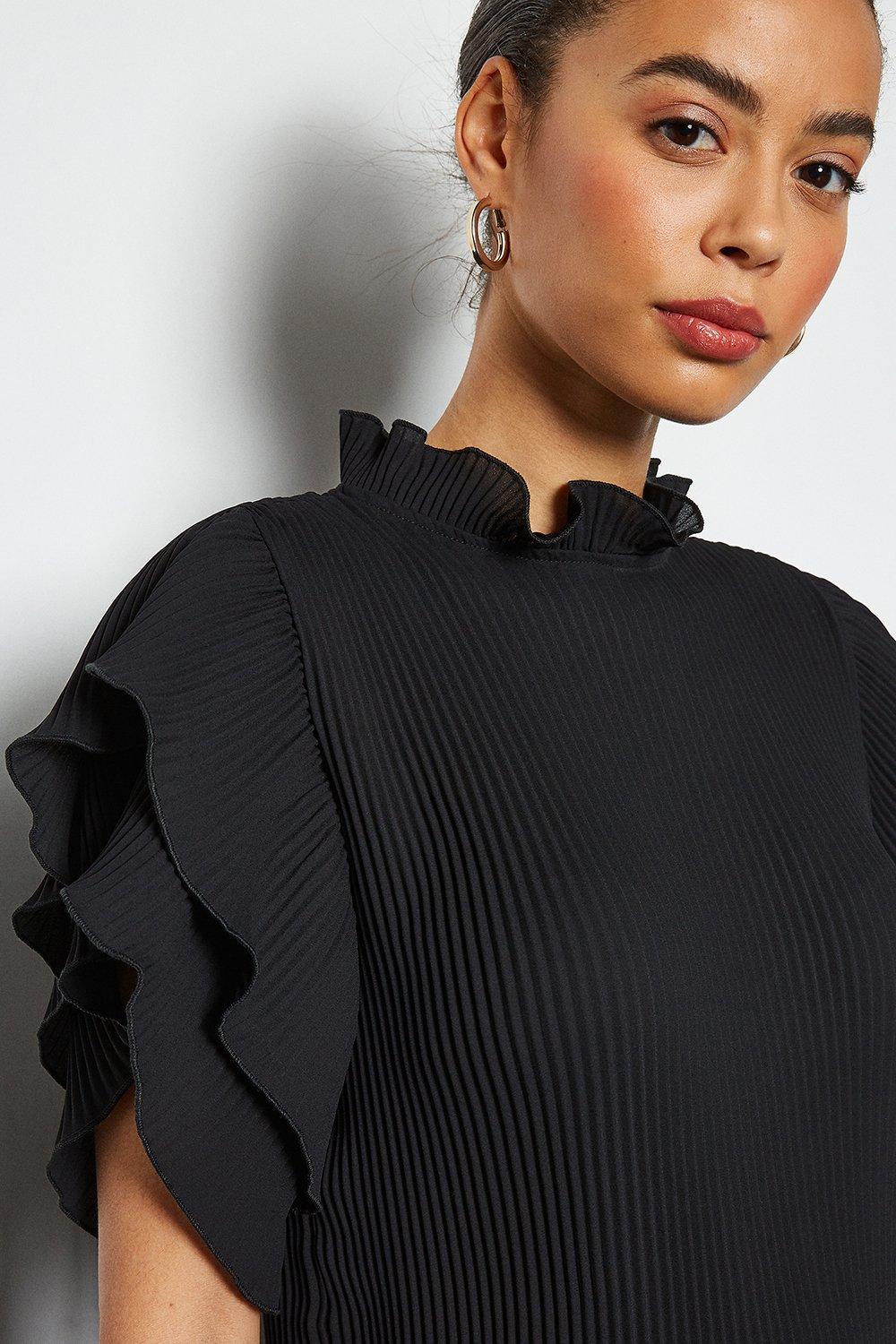 ruffle sleeve top black