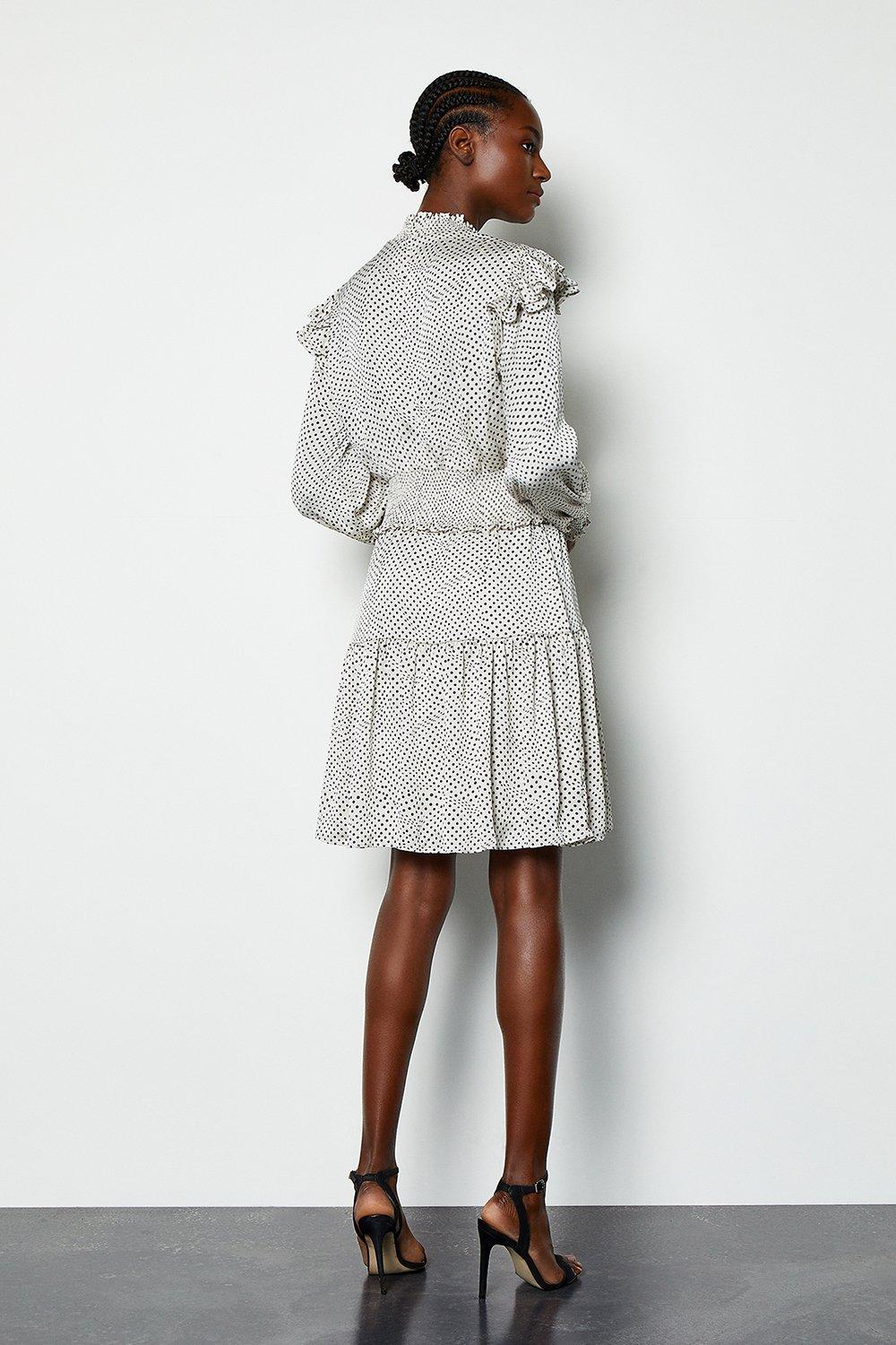 white ruffle long sleeve dress