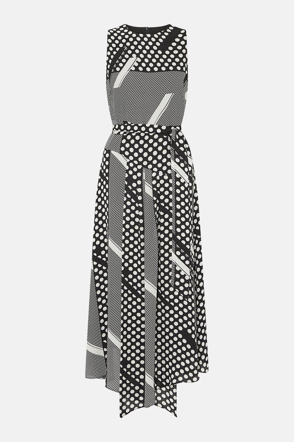 black spotted asymmetrical dress