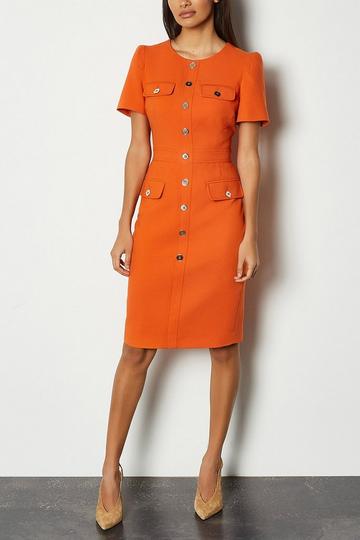 Orange Tailored Utility Midi Dress