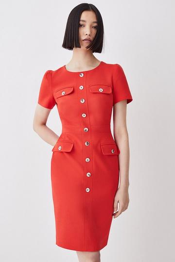 Tailored Utility Midi Dress red