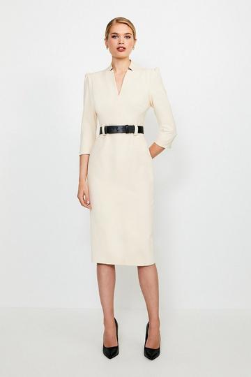 Forever Belted Midi Pencil Dress cream
