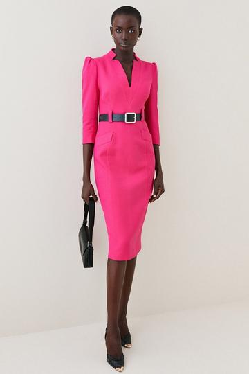 Pink Forever Belted Midi Pencil Dress